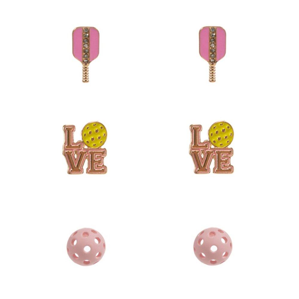 PICKLEBALL PADDLE  AND STUD 3 PAIR EARRING SET